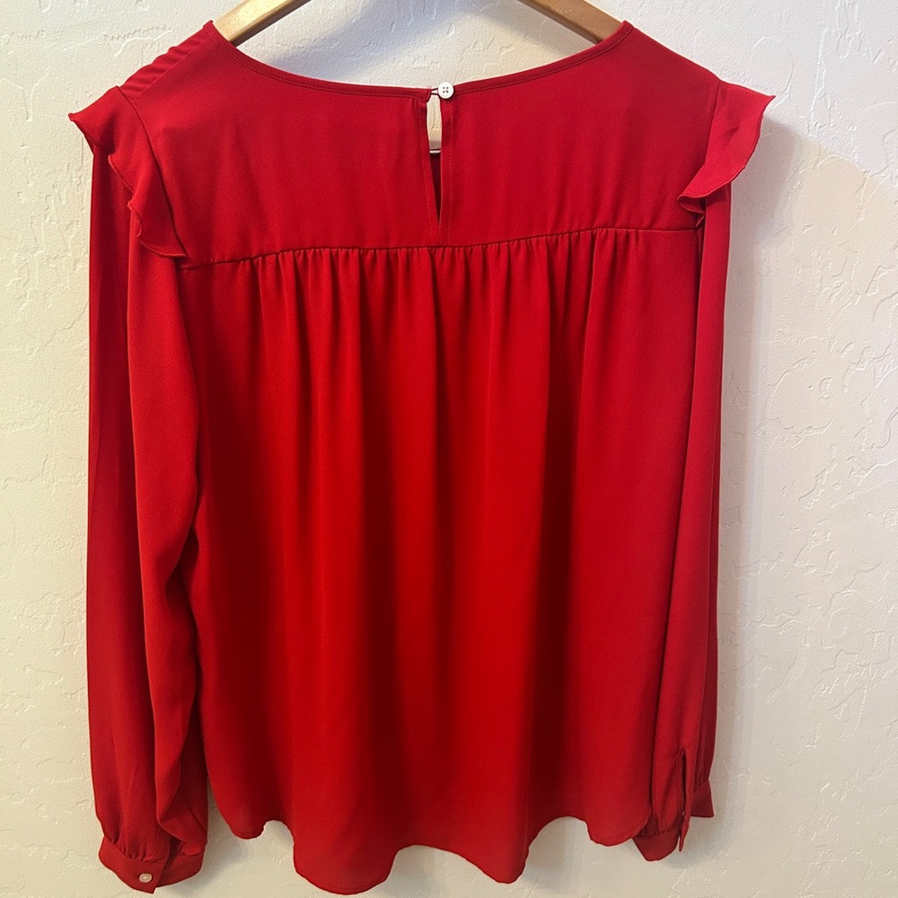 Loft Red Ruffle Blouse - Picture 3 of 5